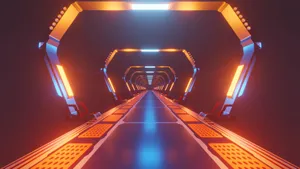 Vibrant Neon Orange And Cool Blue Room Interior Wallpaper