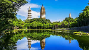 Vibrant Photo Of Three Pagodas Wallpaper