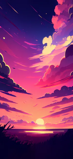 Vibrant Pink Sunset Aesthetic Wallpaper