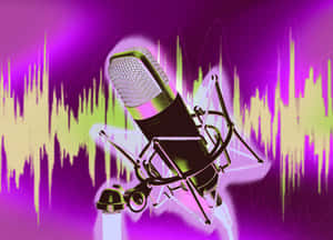 Vibrant Podcast Microphone Soundwaves Wallpaper