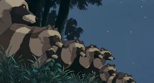 Vibrant Pom Poko Wallpaper Featuring Tanuki Characters Wallpaper