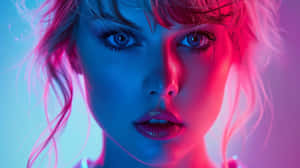 Vibrant Portrait Blue Pink Lighting Wallpaper