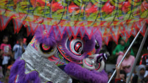 Vibrant Purple Lion Dance Wallpaper