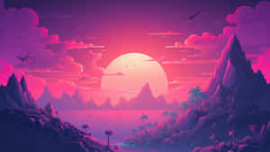 Vibrant Purple Sunset Island Landscape Wallpaper