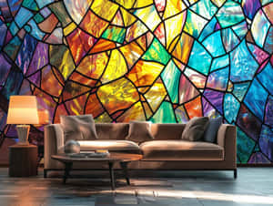 Vibrant Stained Glass Living Room Wallpaper