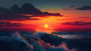Vibrant Sunset Ocean Waves Wallpaper