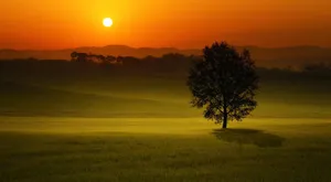 Vibrant Sunset Over Tranquil Landscape Wallpaper