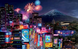 Vibrant Tokyo Night Fireworks Mount Fuji Wallpaper