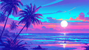 Vibrant Tropical Sunset Aesthetic Wallpaper