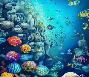 Vibrant Underwater Ecosystem Artwork Wallpaper