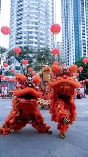 Vibrant Urban Lion Dance Wallpaper