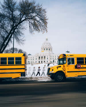 Vibrant Yellow School Bus Ready For Route Wallpaper