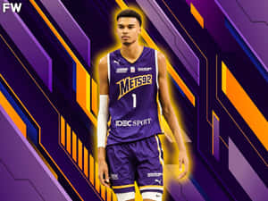 Victor Wembanyama In Action On The Basketball Court Wallpaper