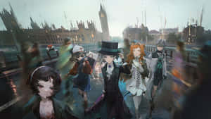 Victorian_ Anime_ Characters_ Bridge_ Scene Wallpaper