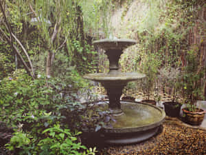 Victorian Garden Fountain Serenity Wallpaper