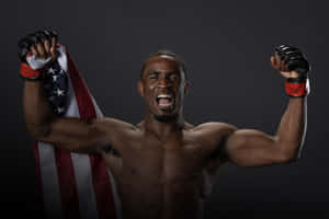 Victorious M M A Fighterwith American Flag Wallpaper