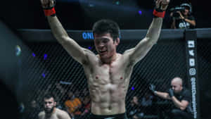 Victorious Moment: Shinya Aoki Celebrating Win In The Ring Wallpaper