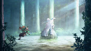 View Of A Rocky Mountain Pass Bathed In Sunlight, From The Popular Anime Series Demon Slayer Wallpaper