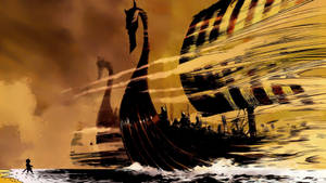 Viking Ship Brush Art Wallpaper