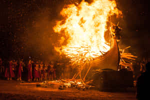 Viking Ship Burning Ceremony Wallpaper