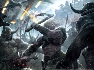 Viking Warriors Clashing In Battle For Asgard Wallpaper