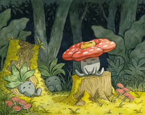 Vileplume Sitting On A Cut Tree Wallpaper