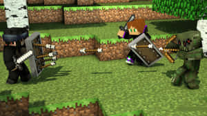 Villagers Gathered Around A Minecraft Village Wallpaper