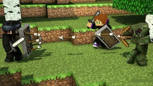 Villagers Gathered Around A Minecraft Village Wallpaper