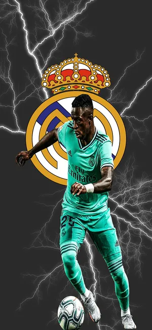 Vinicius Jr Real Madrid Lightning Background Wallpaper