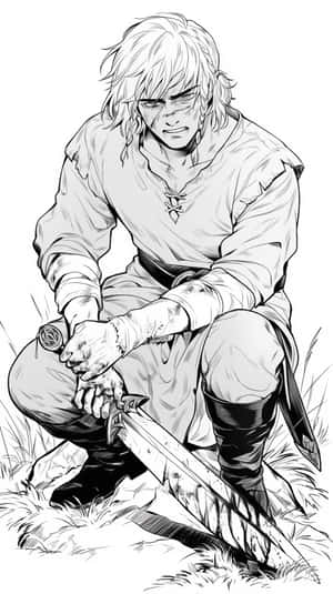 Vinland Saga Warrior Kneeling With Sword Wallpaper