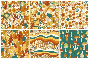 Vintage 70s Colorful Plants And Mushrooms Wallpaper