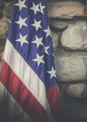 Vintage American Flag Stone Backdrop Wallpaper