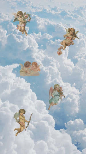 Vintage Angels Clouds Aesthetic.jpg Wallpaper