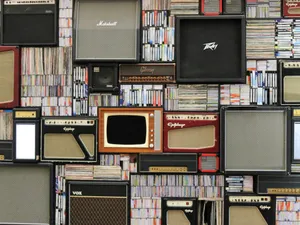 Vintage Audio Video Wall Collage Wallpaper