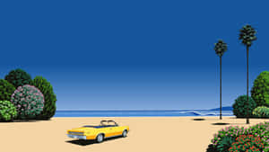 Vintage Beachside Yellow Convertible Artwork Wallpaper