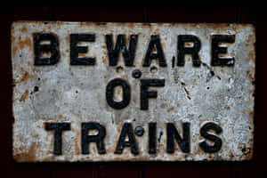 Vintage Bewareof Trains Sign Wallpaper