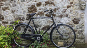 Vintage Bicycle Against Stone Wall Wallpaper