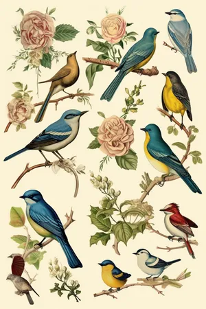 Vintage Bird Illustration Collection Wallpaper
