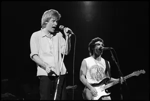 Vintage Black And White Image Of Daryl Hall And John Oates Wallpaper