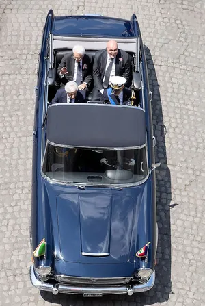 Vintage Blue Convertible Aerial View Wallpaper