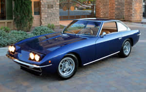 Vintage Blue Lamborghini Islero Parked Wallpaper