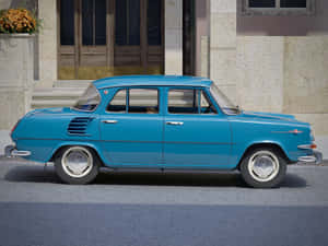 Vintage Blue Skoda1000 Mb Side View Wallpaper