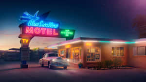 Vintage Blue Swallow Motel Neon Sign Wallpaper