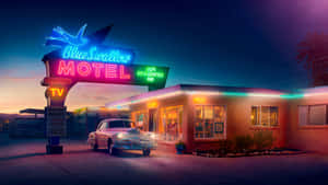 Vintage Blue Swallow Motel Neon Sign Wallpaper