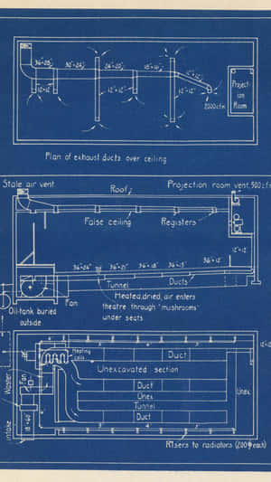 Vintage Blueprint Ventilation System Wallpaper