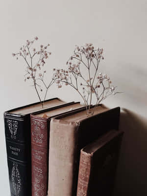 Vintage_ Books_and_ Dried_ Flowers_ Aesthetic Wallpaper