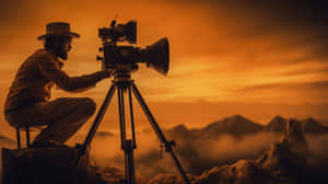 Vintage Cameraman At Sunset Wallpaper
