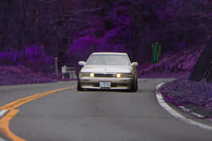 Vintage_ Car_in_ Purple_ Woods Wallpaper