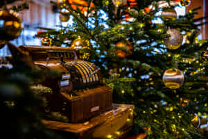 Vintage Christmas Cash Register Decoration Wallpaper