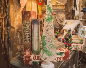 Vintage Christmas Decor Display Wallpaper